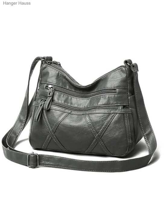 Handbags - Small Crossbody Bag Washed PU Leather Vegan Shoulder Purse Multi Pockets